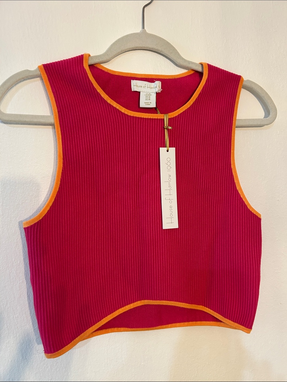 House of Harlow 1960 Fuchsia Ribbed Crop Tank with Orange Trim